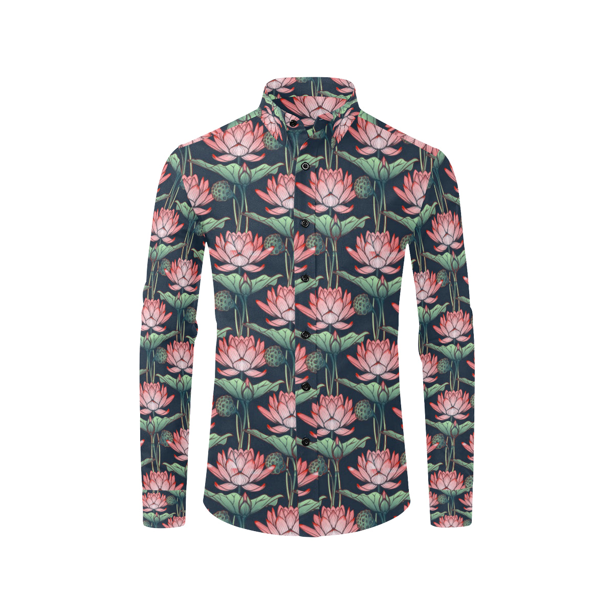 Water Lily Pattern Print Design WL03 Men's Long Sleeve Shirt