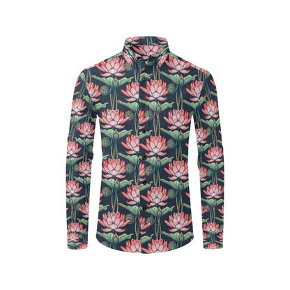 Water Lily Pattern Print Design WL03 Men's Long Sleeve Shirt