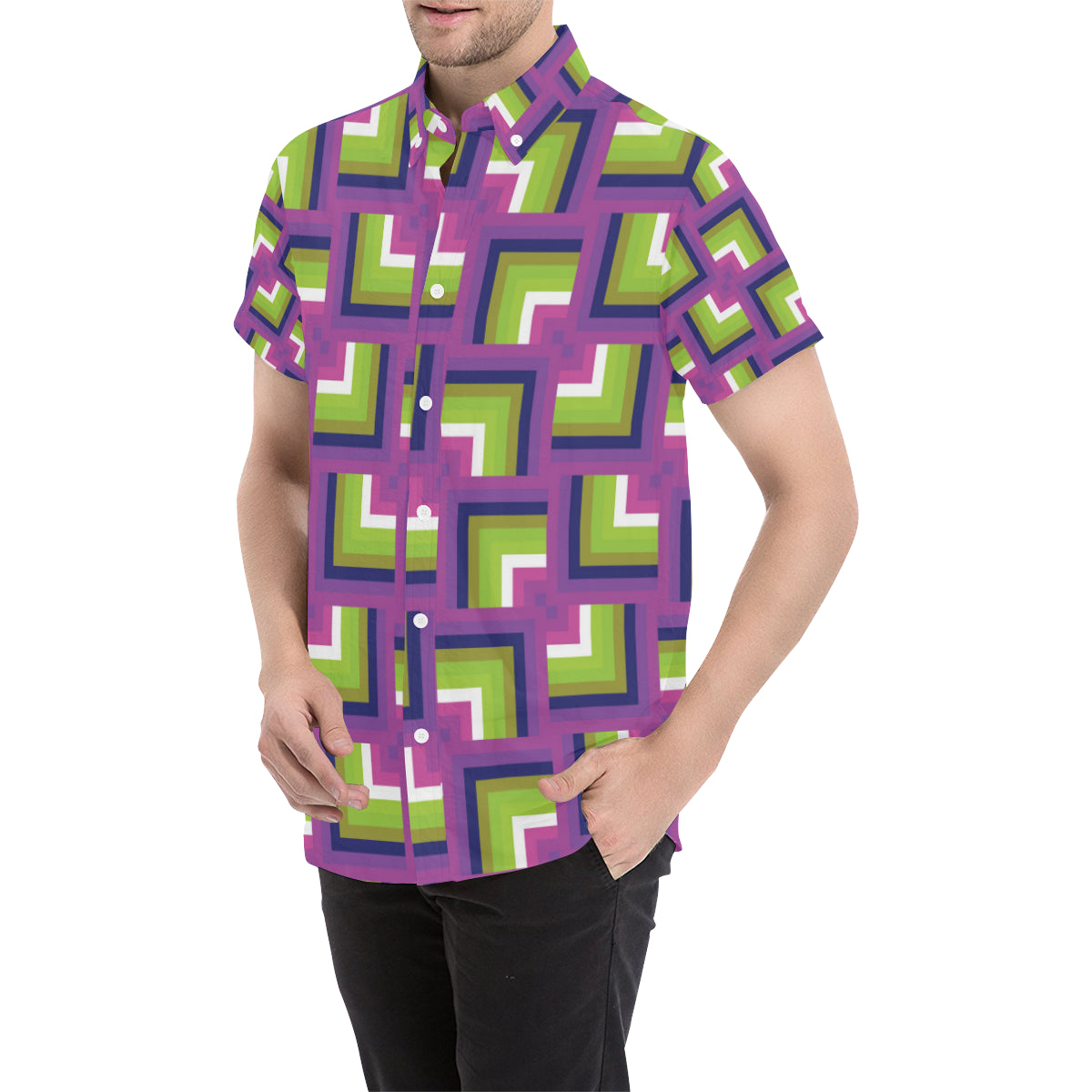 Optical illusion Pattern Print Design A05 Men's Short Sleeve Button Up Shirt