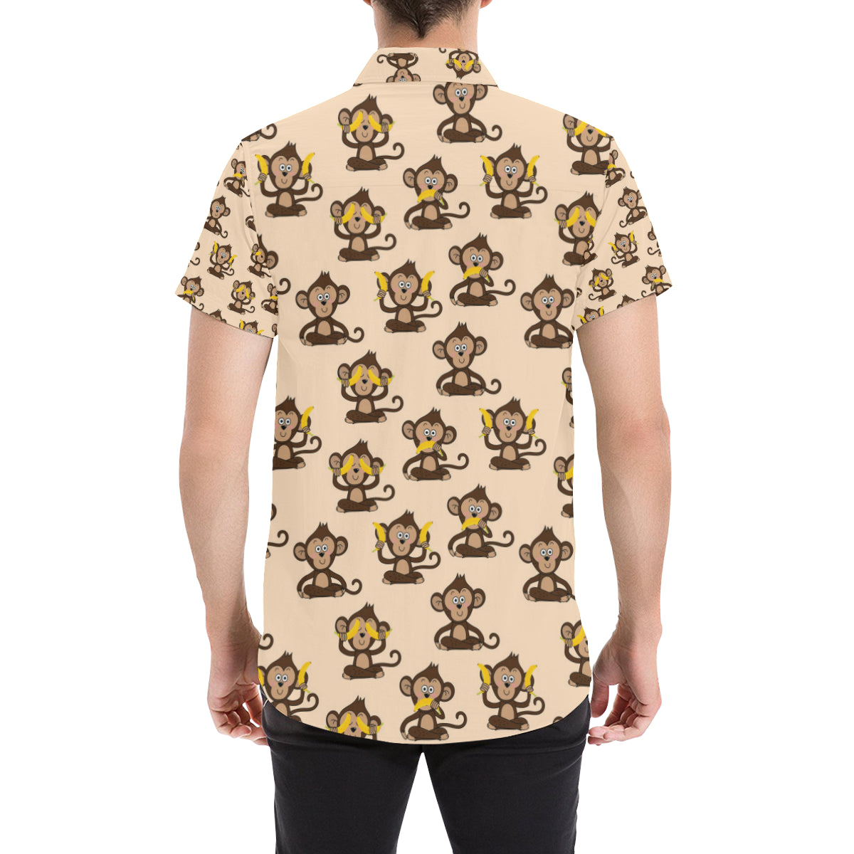 Monkey Pattern Print Design 03 Men's Short Sleeve Button Up Shirt