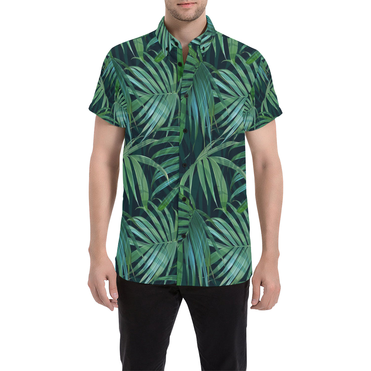 Tropical Flower Pattern Print Design TF011 Men's Short Sleeve Button Up Shirt