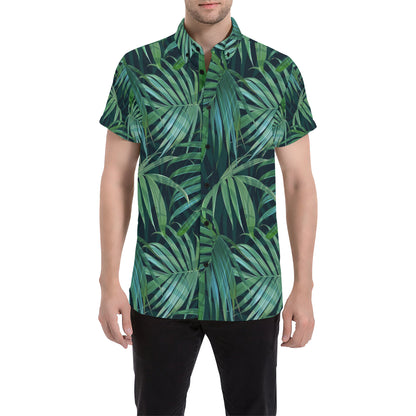 Tropical Flower Pattern Print Design TF011 Men's Short Sleeve Button Up Shirt