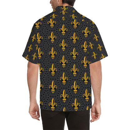 Fleur De Lis Gold Pattern Print Design 01 Men's Hawaiian Shirt