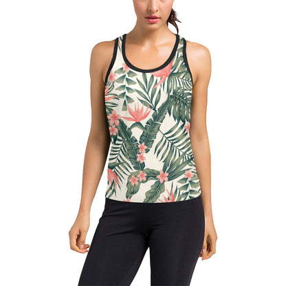 Tropical Flower Palm Leaves Women's Racerback Tank Top