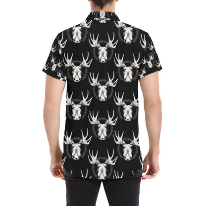 Moose Pattern Print Design 02 Men's Short Sleeve Button Up Shirt