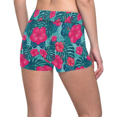 Red Hibiscus Pattern Print Design HB017 Yoga Shorts