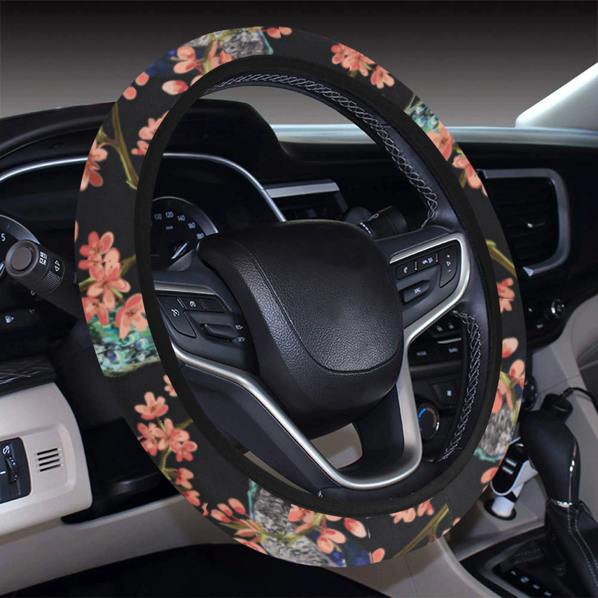 Peacock Pattern Print Design A01 Steering Wheel Cover with Elastic Edge