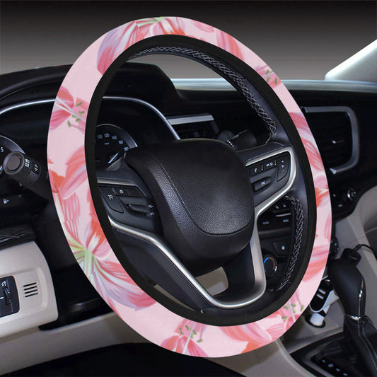 Amaryllis Pattern Print Design 02 Steering Wheel Cover with Elastic Edge