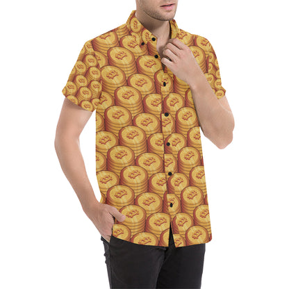 Bitcoin Pattern Print Design 02 Men's Short Sleeve Button Up Shirt