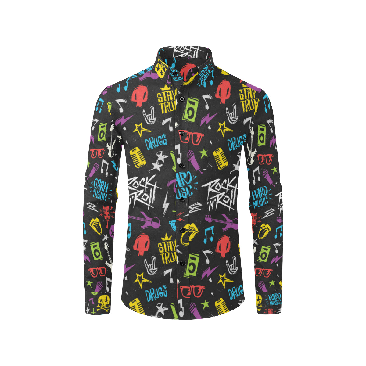 Rock and Roll Pattern Print Design A02 Men's Long Sleeve Shirt