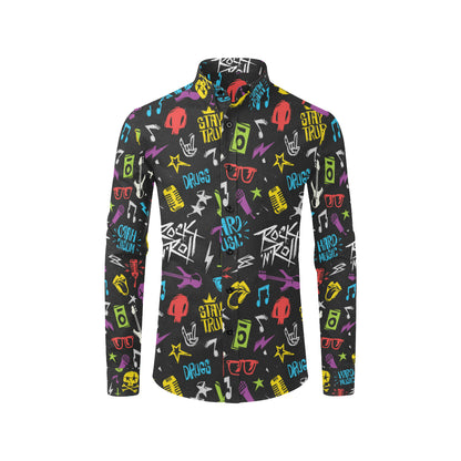 Rock and Roll Pattern Print Design A02 Men's Long Sleeve Shirt