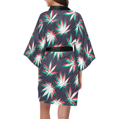 Pot Leaf Pattern Print Design A01 Women's Short Kimono
