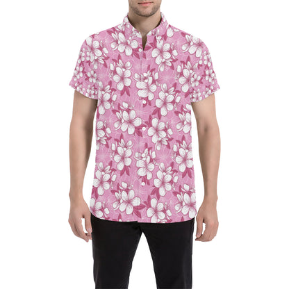 Cherry Blossom Pattern Print Design CB02 Men's Short Sleeve Button Up Shirt