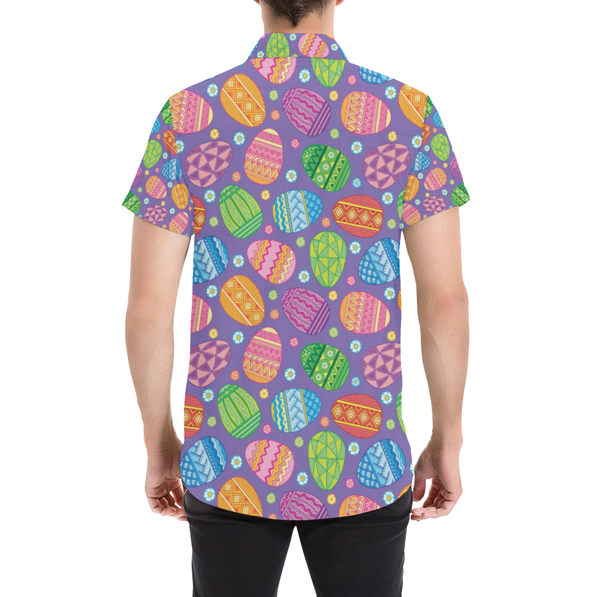 Easter Eggs Pattern Print Design RB010 Men's Short Sleeve Button Up Shirt