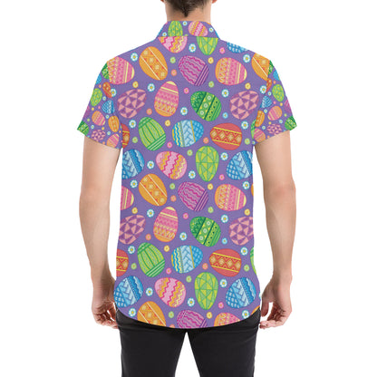 Easter Eggs Pattern Print Design RB010 Men's Short Sleeve Button Up Shirt