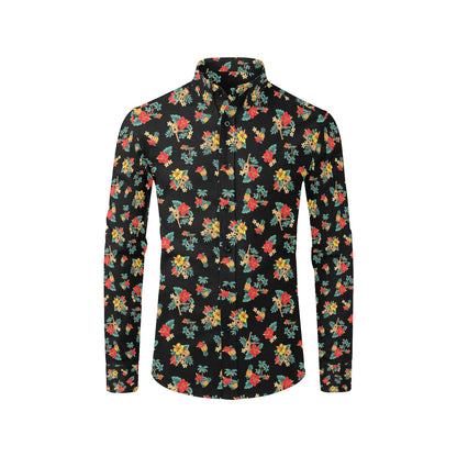 Hawaiian Flower Themed Print Men's Long Sleeve Shirt