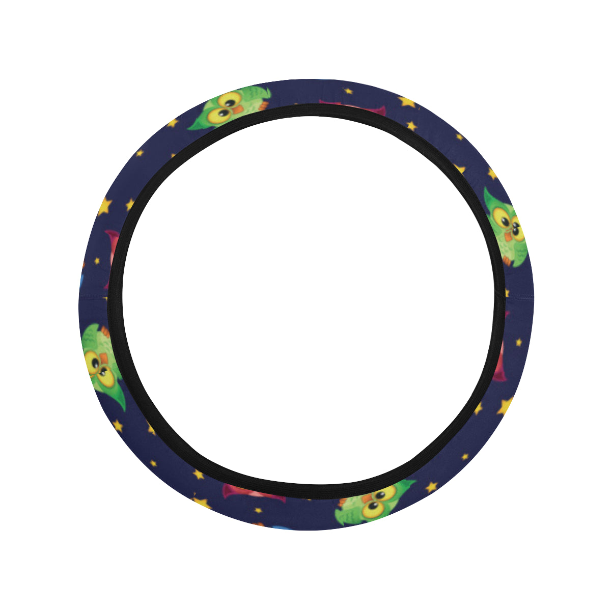 Owl with Star Themed Design Print Steering Wheel Cover with Elastic Edge