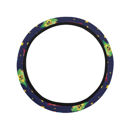 Owl with Star Themed Design Print Steering Wheel Cover with Elastic Edge