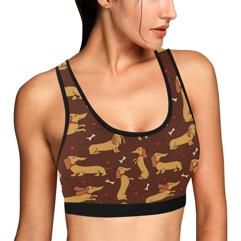 Dachshund Happy Print Pattern Sports Bra