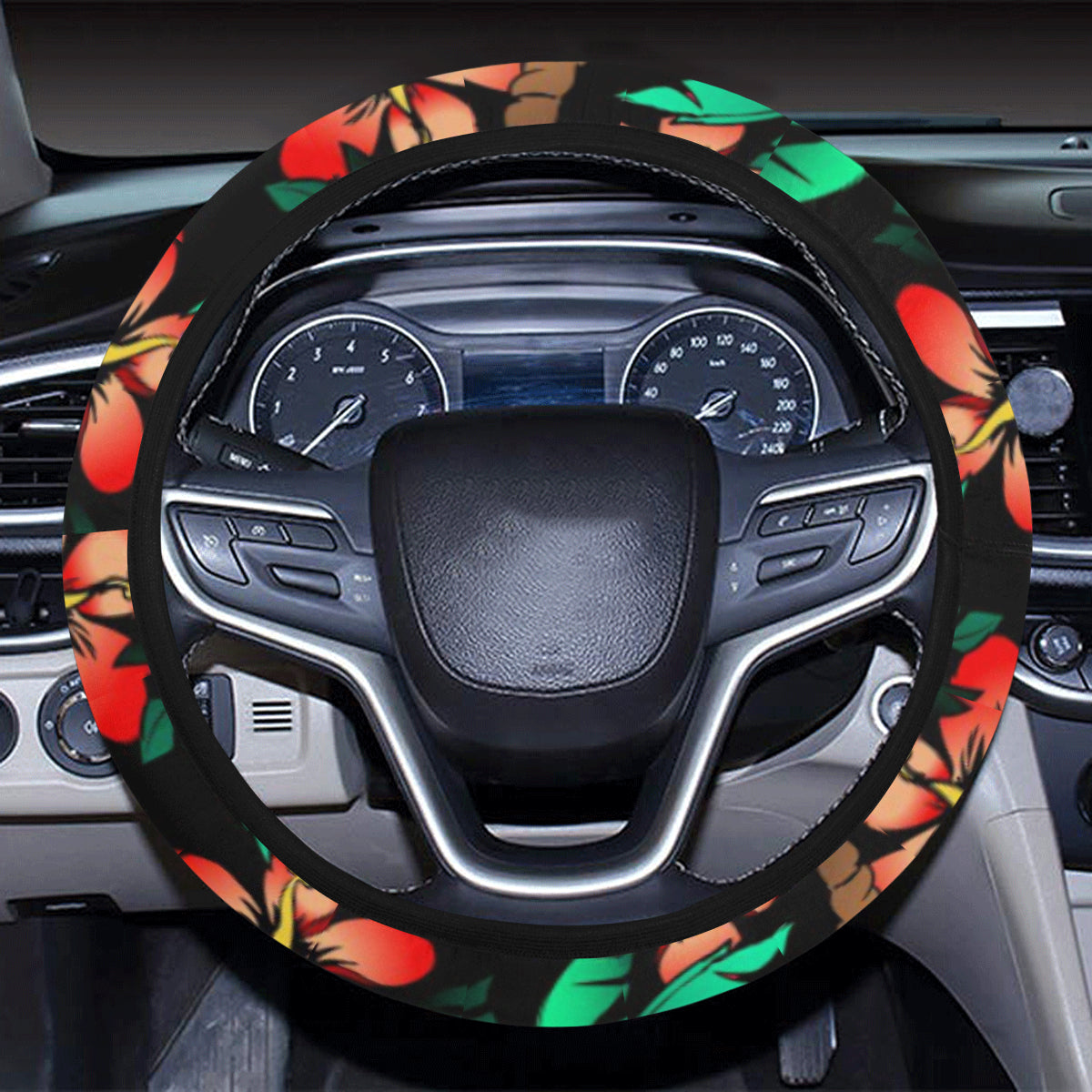 Hawaiian Themed Pattern Print Design H022 Steering Wheel Cover with Elastic Edge