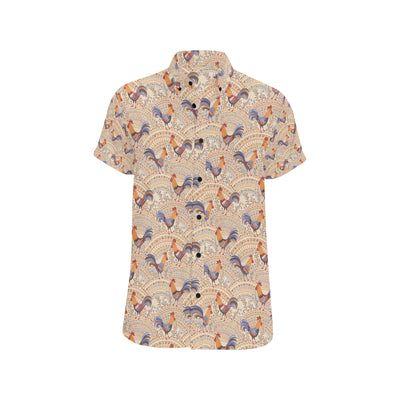 Chicken Boho Style Pattern Men's Short Sleeve Button Up Shirt