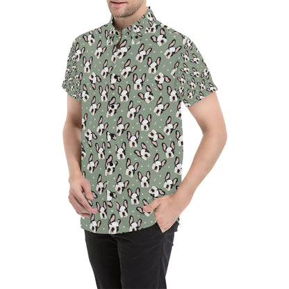 Boston Terrier Pattern Print Design 05 Men's Short Sleeve Button Up Shirt