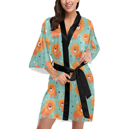 Lion Baby Pattern Print Design 03 Women's Short Kimono