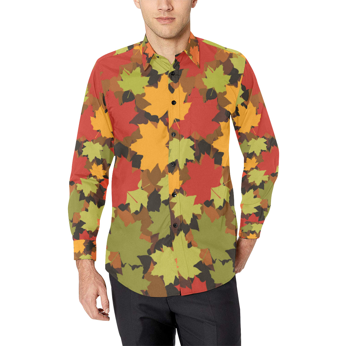 Maple Leaf Pattern Print Design 05 Men's Long Sleeve Shirt