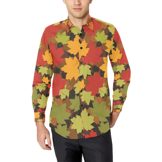 Maple Leaf Pattern Print Design 05 Men's Long Sleeve Shirt