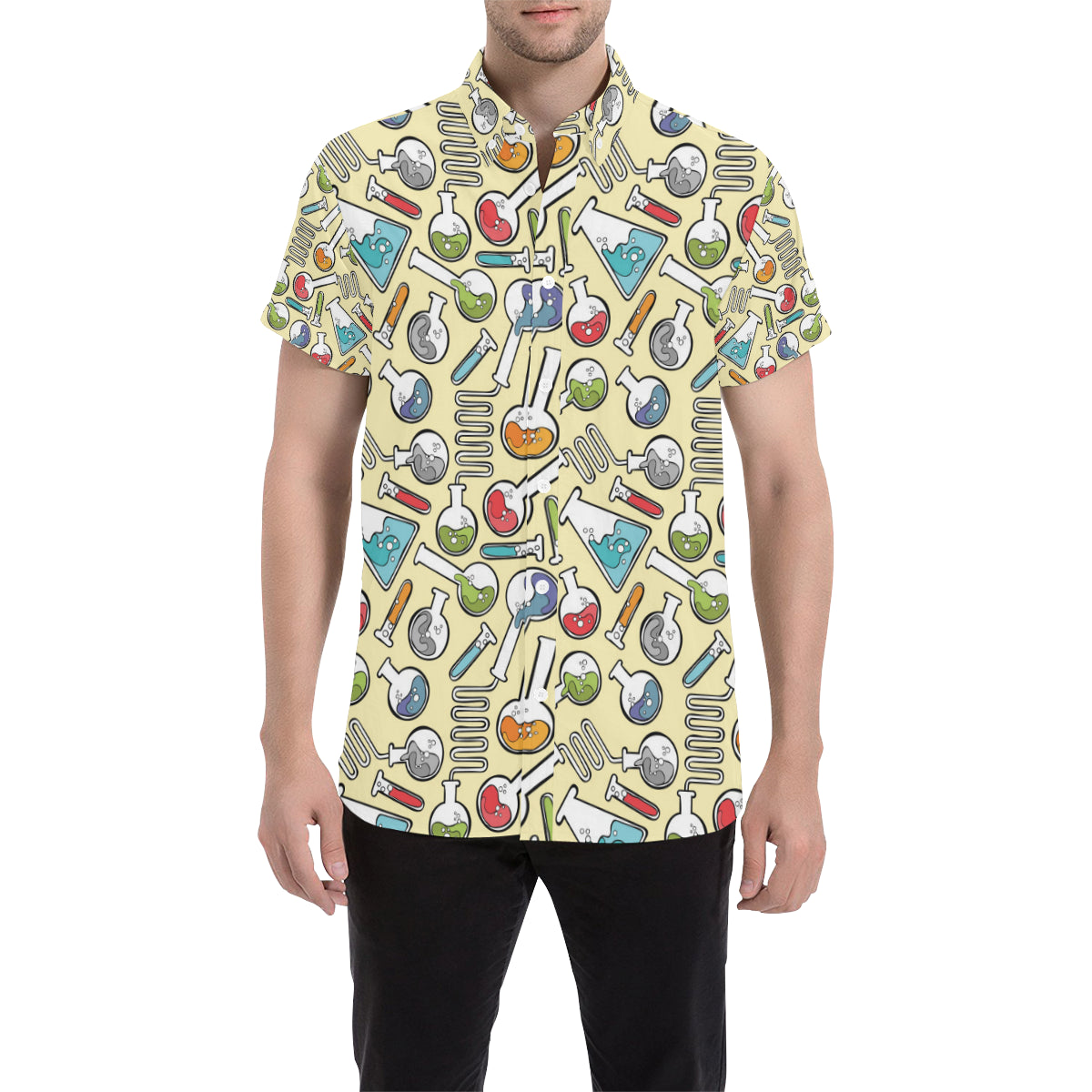 Chemical Pattern Print Design 04 Men's Short Sleeve Button Up Shirt