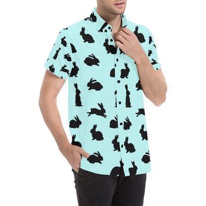 Rabbit Pattern Print Design RB010 Men's Short Sleeve Button Up Shirt
