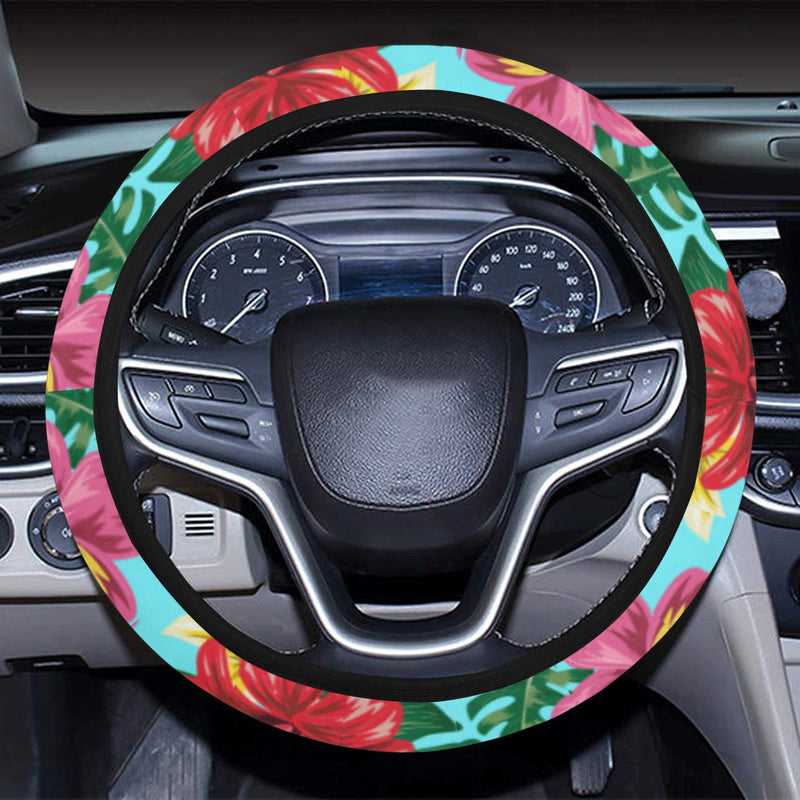 Hibiscus Hawaiian Flower Steering Wheel Cover with Elastic Edge