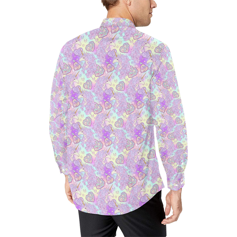 Unicorn Rainbow Star Heart Print Men's Long Sleeve Shirt