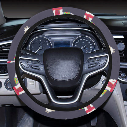 Llama with Candy Cane Themed Print Steering Wheel Cover with Elastic Edge