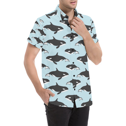 Killer Whale Pattern Print Design 01 Men's Short Sleeve Button Up Shirt