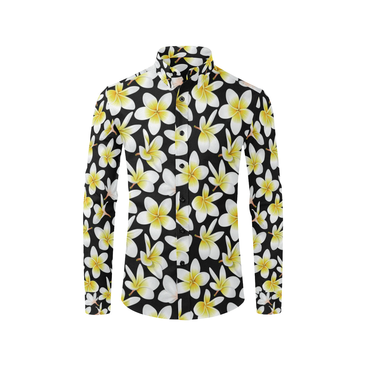 Yellow Plumeria Hawaiian Flowers Men's Long Sleeve Shirt