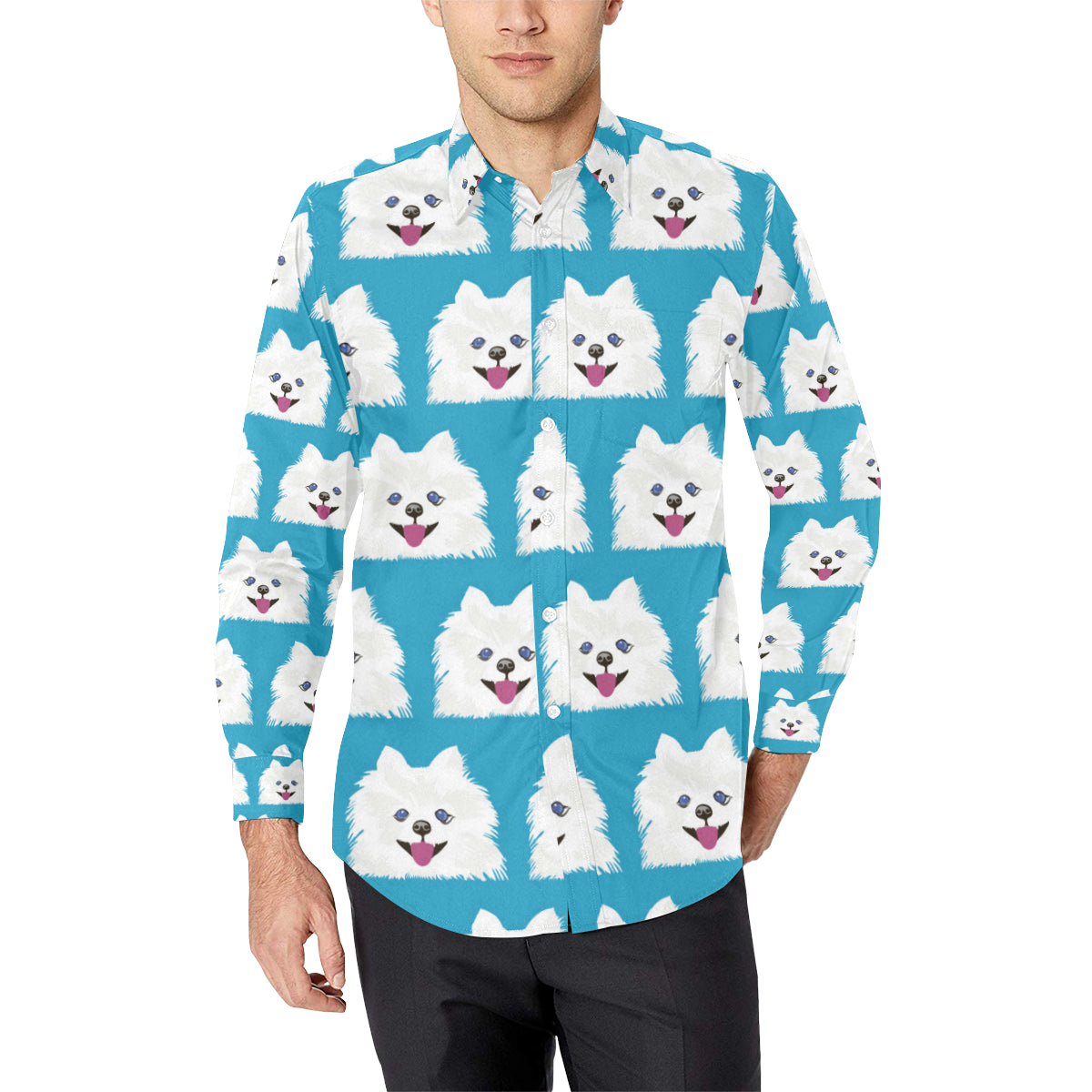 Pomeranians Pattern Print Design A05 Men's Long Sleeve Shirt
