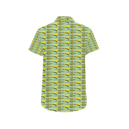 Trumpet Vintage Design Print Men's Short Sleeve Button Up Shirt