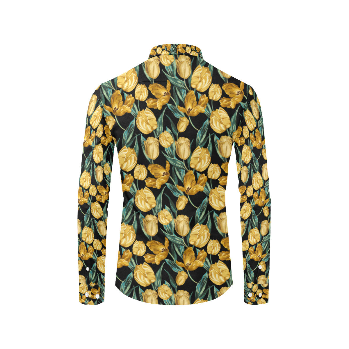 Elegant Yellow Tulip Print Men's Long Sleeve Shirt