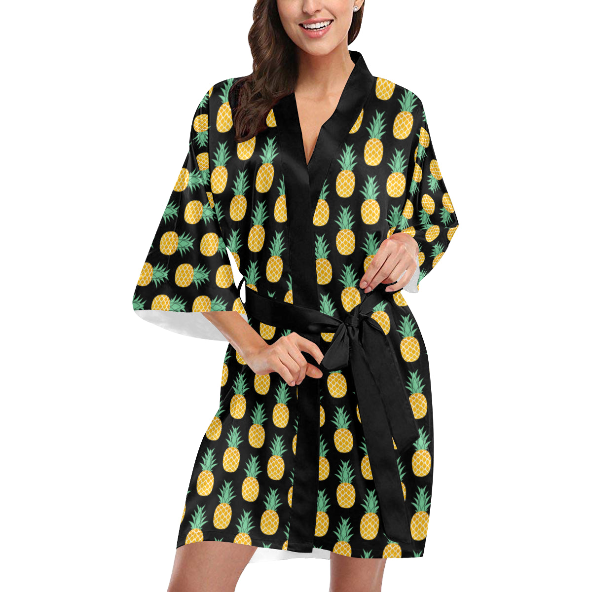 Pineapple Pattern Print Design A03 Women's Short Kimono
