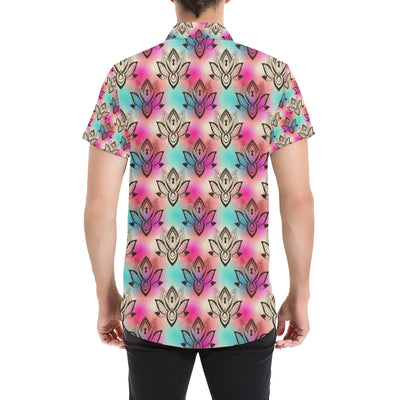 lotus Boho Pattern Print Design LO02 Men's Short Sleeve Button Up Shirt