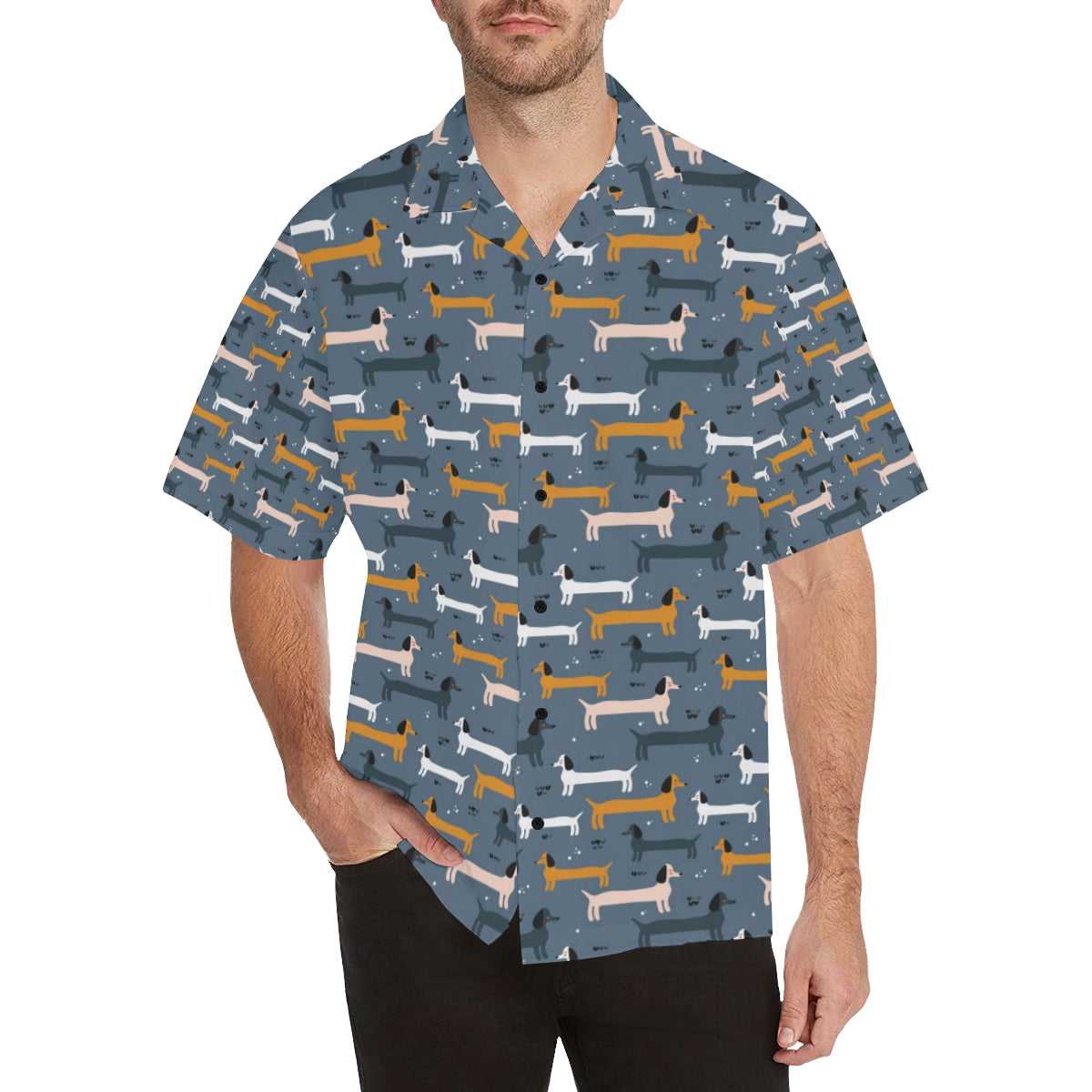 Dachshund Pattern Print Design 012 Men's Hawaiian Shirt