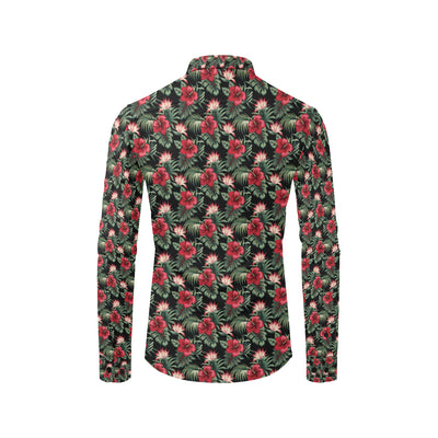 Flower Hawaiian Red Hibiscus Design Print Men's Long Sleeve Shirt