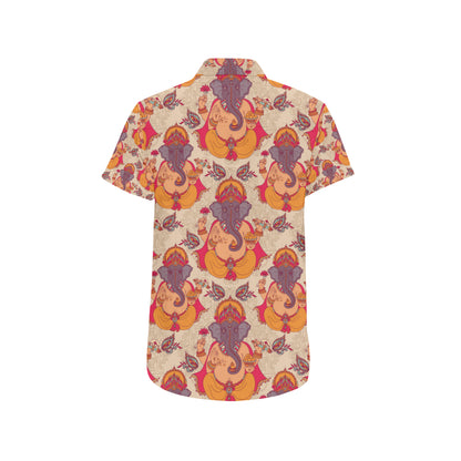 Ganesha Indian Pattern Print Design 02 Men's Short Sleeve Button Up Shirt