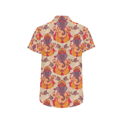 Ganesha Indian Pattern Print Design 02 Men's Short Sleeve Button Up Shirt