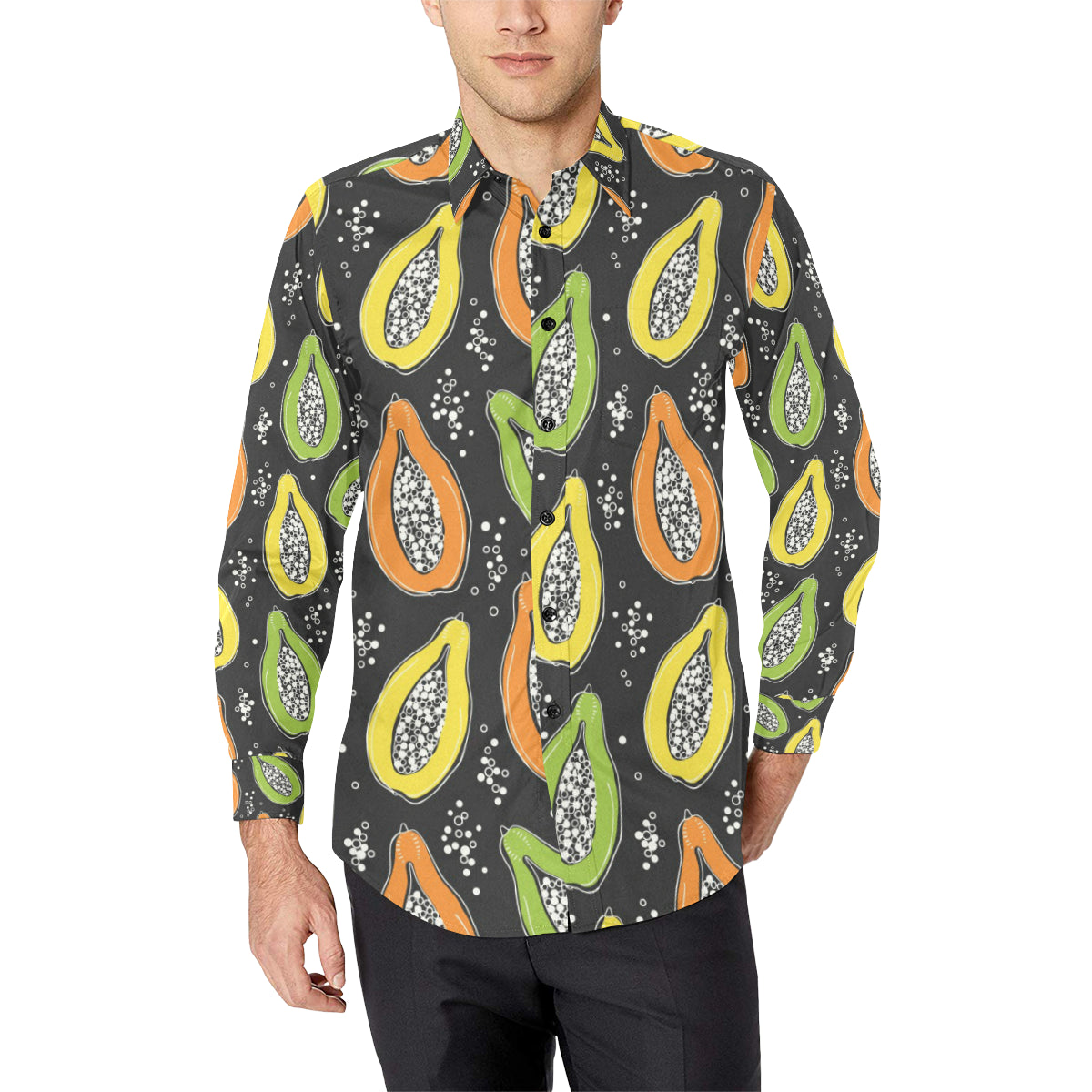 Papaya Pattern Print Design PP05 Men's Long Sleeve Shirt