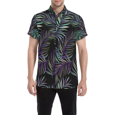 Tropical Palm Leaves Pattern Brightness Men's Short Sleeve Button Up Shirt