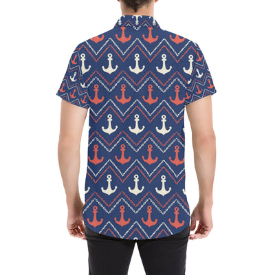 Anchor Pattern Print Design 07 Men's Short Sleeve Button Up Shirt