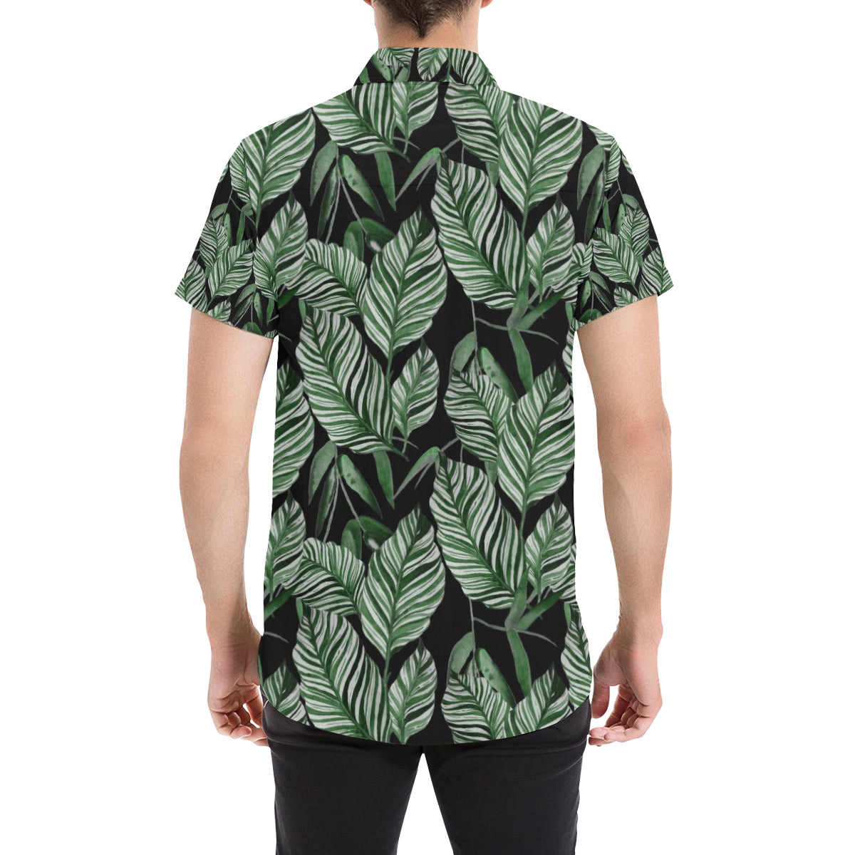 Palm Leaves Pattern Print Design PL09 Men's Short Sleeve Button Up Shirt