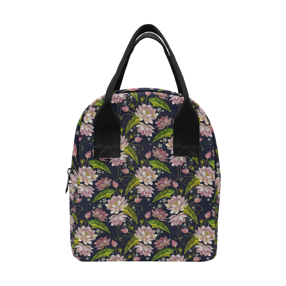 lotus Embroidered Pattern Print Design LO06 Insulated Lunch Bag